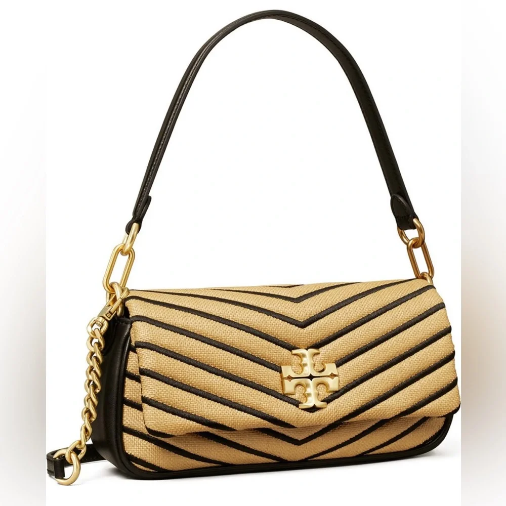 🟢Tory Burch Soft Straw Small Kira Chevron Convertible Flap Shoulder Bag $568 - Picture 1 of 14